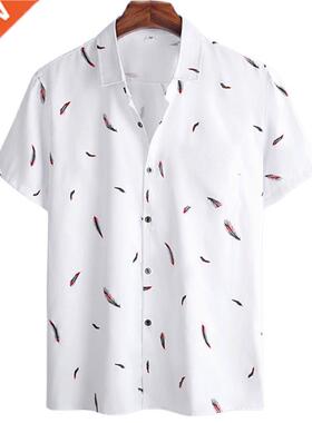 Harajuku Feather Hawaiian Men's Shirt Printed Short Sleeve C