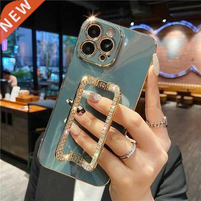 Korea 3D Crystal Sque Holder Gold Plating Phone Case For i