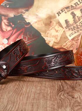 Western cowoy men's leather personality retro pattern repla