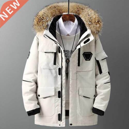 Thicken Men's Down Jacket With Big Real Fur Collar Warm Park