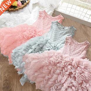 2022 Summe Toddle Gil Desses Kids Lace Flowe Ball Gown