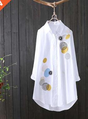 New Women White Shirt 100% cotton Casual Wear Button Up Turn