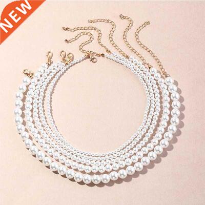 Vintage Imitation Pearl Choker Necklaces Chain Goth Collar F