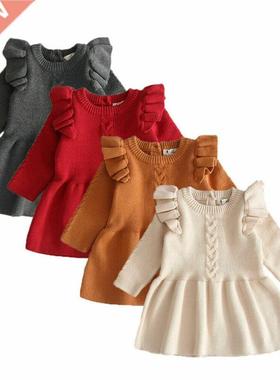 Autumn Winter Kid Baby Girl Clothes Ruffle Princess Dress Kn