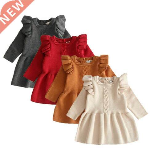 Autumn Winter Kid Baby Girl Clothes Ruffle Princess Dress Kn
