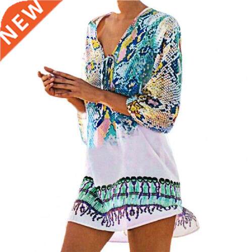Summer Beach Women Dress Swimsuit Cover Print Breathable