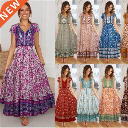 2022 Short Sleeve Button Tie Positioned Flower Panel Dress