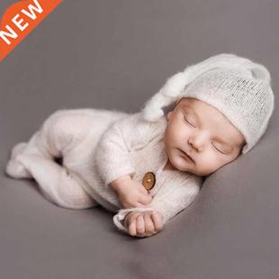 2 Pcs Mohair Baby Romper Hat Set Newborn Photography Props K