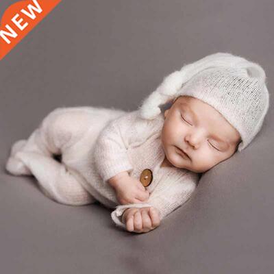 2 Pcs Mohair Baby Romper Hat Set Newborn Photography Props K