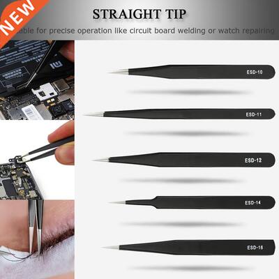 1/2/9Pcs Stainless Steel Tweezers Anti-static ESD Tweezer To