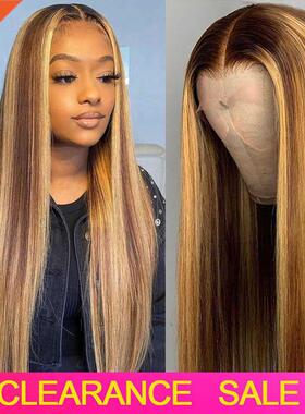 Highlight Wig Human Hair HD Transparent Lace Frontal Wigs T