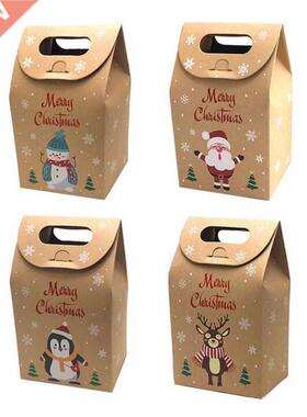 5pcs Merry Christmas Kraft Paper Box Candy Gift Boxes Bag Fo