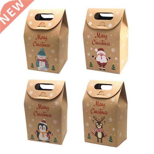 5pcs Merry Christmas Kraft Paper Box Candy Gift Boxes Bag Fo