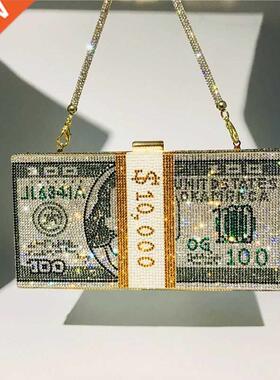 Creative Fashion New Money Clutch Rhinestone Purse 10000 Dol