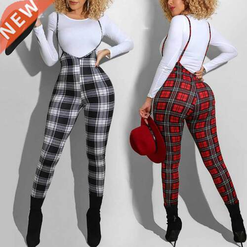 Printed jumpsuit stretch slim high waist strap leggings长裤