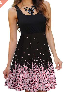 New Fashion Sleeveless Round Neck Women Digital Print Dress