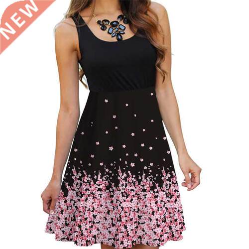 New Fashion Sleeveless Round Neck Women Digital Print Dress