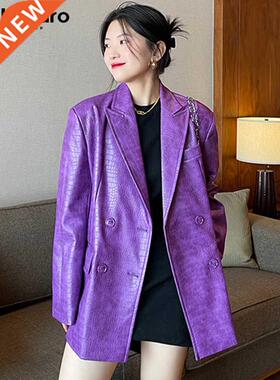 Lautaro Autumn Oversized iny Purple Crocodile Pattern Faux