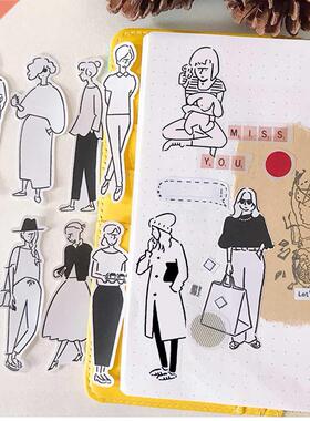 32pcs Paper Sticker Black And White Girl Pattern DIY Decorat