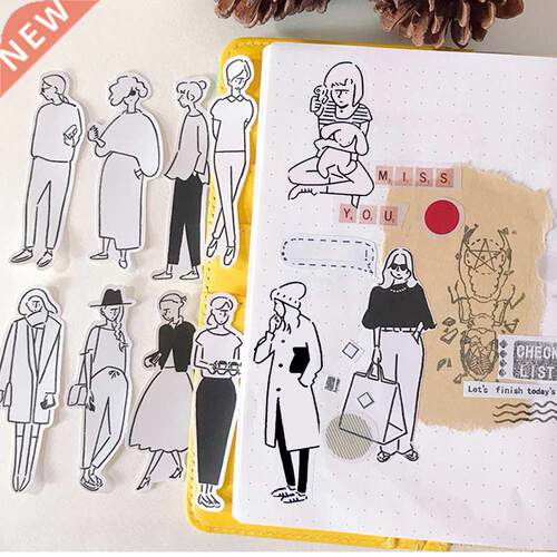 32pcs Paper Sticker Black And White Girl Pattern DIY Decorat