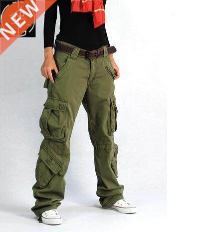 Women Cargo Pants Pocket Cotton Hip Hop Leisure Trousers Loo