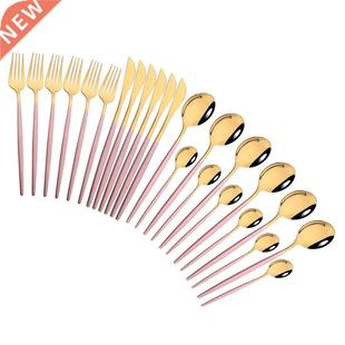Pink Gold Cutlery Set Stainless Steel Dinnerware Set 24Pcs K