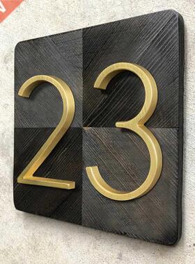 125mm Golden Floating Modern House Number Satin Brass Door H