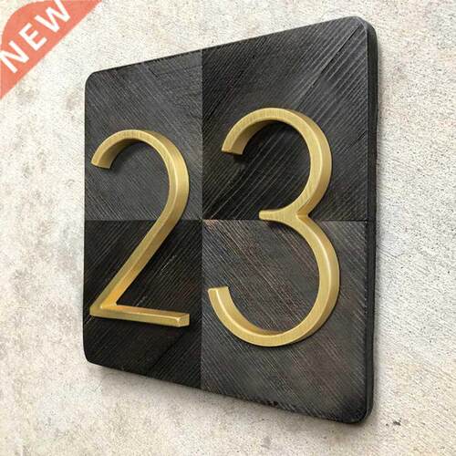 125mm Golden Floating Modern House Number Satin Brass Door H
