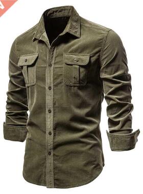 AIOPESON Corduroy 100% Cotton Shirts Men Business Casual Lap