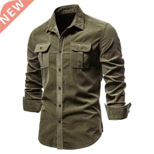 AIOPESON Corduroy 100% Cotton Shirts Men Business Casual Lap