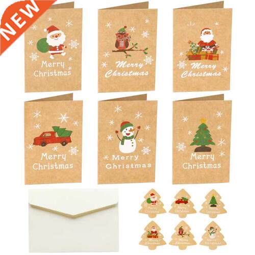 6Sets Kraft Gift Cards Merry Chritmas Greeting Cards New Yea