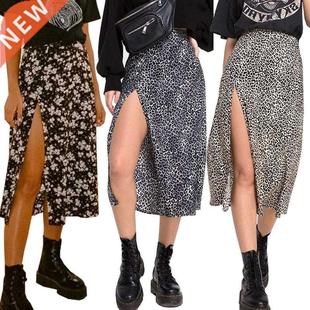 Women Summer Split Leopard Skirts 2020 Black Fashion Long Sk