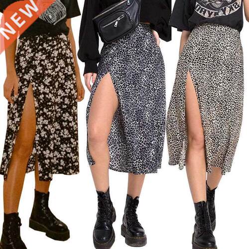 Women Summer Split Leopard Skirts 2020 Black Fashion Long Sk