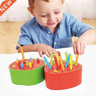 Baby Montessori Wooden Toys Magnetic Catch Worms 3D Puzzle