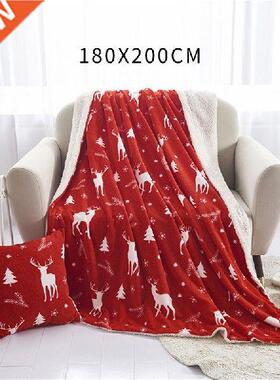 Christmas Style Elk Pattern Blankets Flannel Double Layer