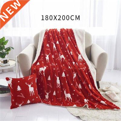 Christmas Style Elk Pattern Blankets Flannel Double Layer