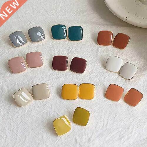 New Cute Korean Colorful Enamel Square Glaze Stud Earrings F
