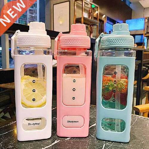 New Cle Sque Plastic Water Bottles With Straw Creative