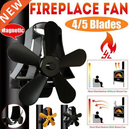 Wall Mounted Fireplace 4/5 Blade Heat Powered Stove Fan Wood