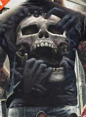 Fashion Ser Horror Skull D Print Men's T-Shirt O-Neck Sh