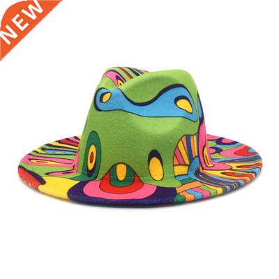 Wide brim woolen hat new clown graffiti fedora hat men and w
