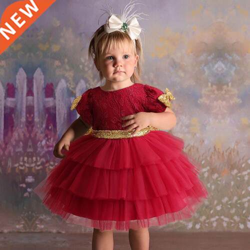 Toddler Baby Girls Red Birthday Princess Dresses Kids Autumn