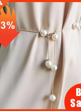 Elegant Pearl Women's Belt Simple Adjustable Metal Thin Chai
