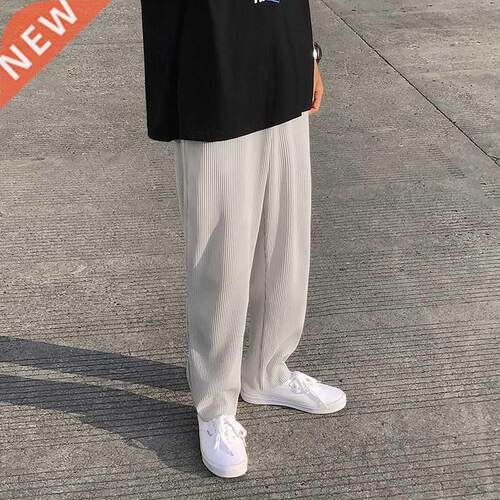 Pleated Straight Pants Men's Fashion Elastic Waist Casual Pa