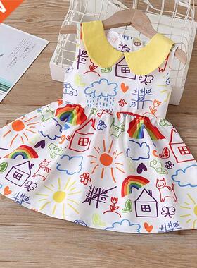2022 Spring Summer Girls' Dress Cute Doll Collar Sleeveless