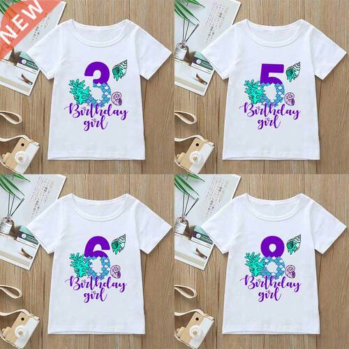 Age 1-9 Birthday Girls Tshirt Cute Mermaid Graphic Print T-s