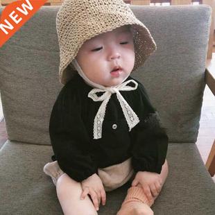 2022 Summer Straw Baby Hat Lace Newborn Baby Bucket Hat Kids