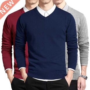 Cotton Sweater Men Long Sleeve Pullovers Outwear Man V Neck