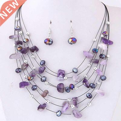 KMVEXO Bridal Wedding Jewelry Sets Women Charm Purple Crysta