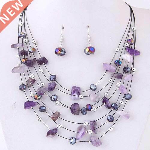 KMVEXO Bridal Wedding Jewelry Sets Women Charm Purple Crysta